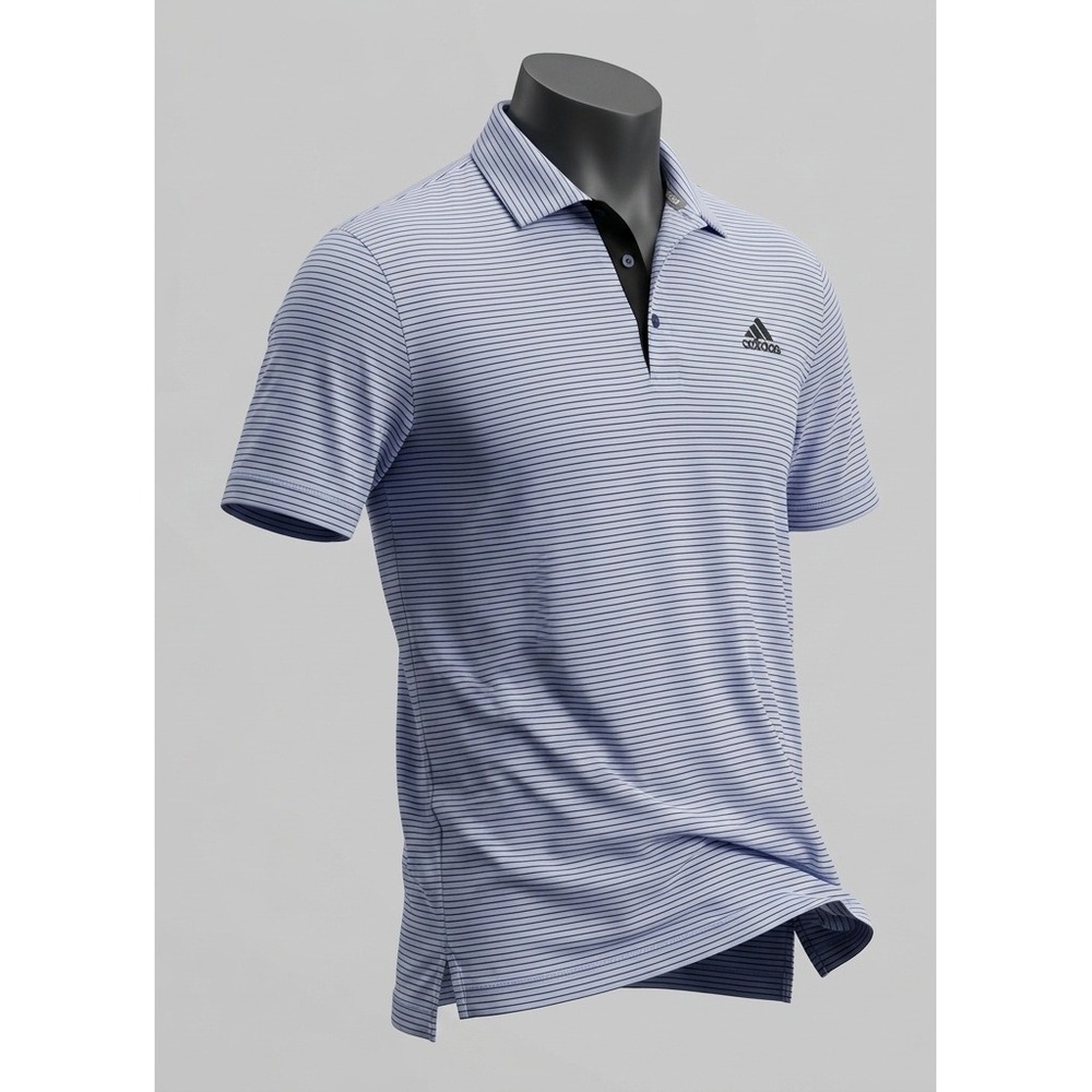 Adidas Golf Polo Mens White and Navy Pin-Striped Performance Athletic Shirt Sz L